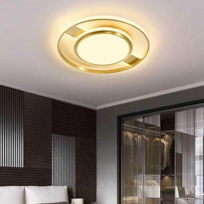 Moderne Minimaliste Rond Cercle Rectangle Cuivre Acrylique Silicone LED Plafonnier Encastré Pour Salon 