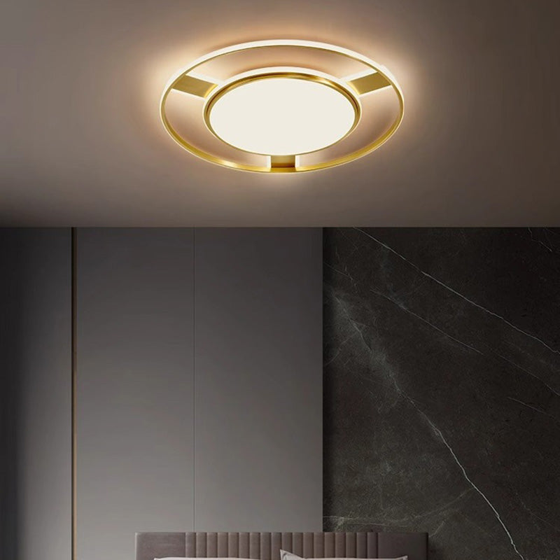 Moderne Minimaliste Rond Cercle Rectangle Cuivre Acrylique Silicone LED Plafonnier Encastré Pour Salon 