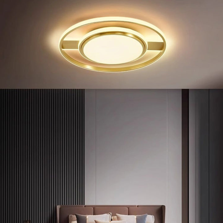 Moderne Minimaliste Rond Cercle Rectangle Cuivre Acrylique Silicone LED Plafonnier Encastré Pour Salon 