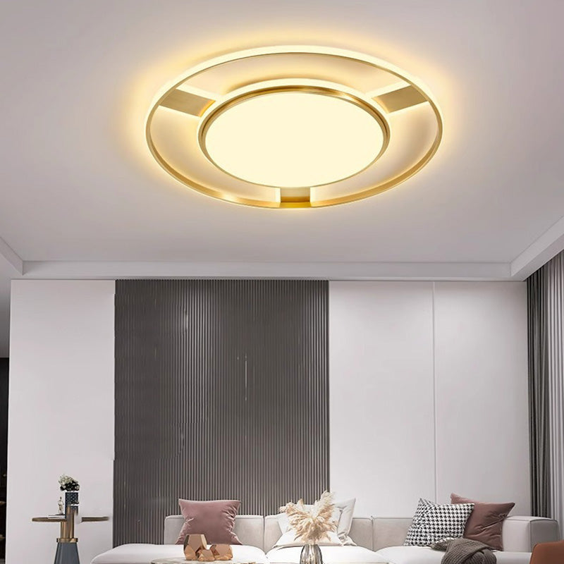 Moderne Minimaliste Rond Cercle Rectangle Cuivre Acrylique Silicone LED Plafonnier Encastré Pour Salon 