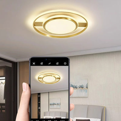 Moderne Minimaliste Rond Cercle Rectangle Cuivre Acrylique Silicone LED Plafonnier Encastré Pour Salon 