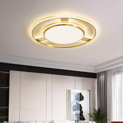 Moderne Minimaliste Rond Cercle Rectangle Cuivre Acrylique Silicone LED Plafonnier Encastré Pour Salon 