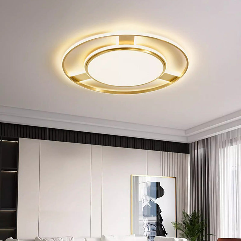 Moderne Minimaliste Rond Cercle Rectangle Cuivre Acrylique Silicone LED Plafonnier Encastré Pour Salon 