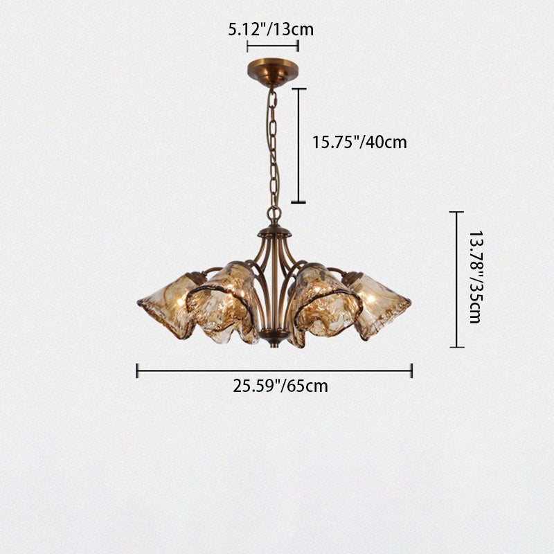 Lustre en cuivre et verre trombone vintage traditionnel à branches 6/8 lumières pour salon 