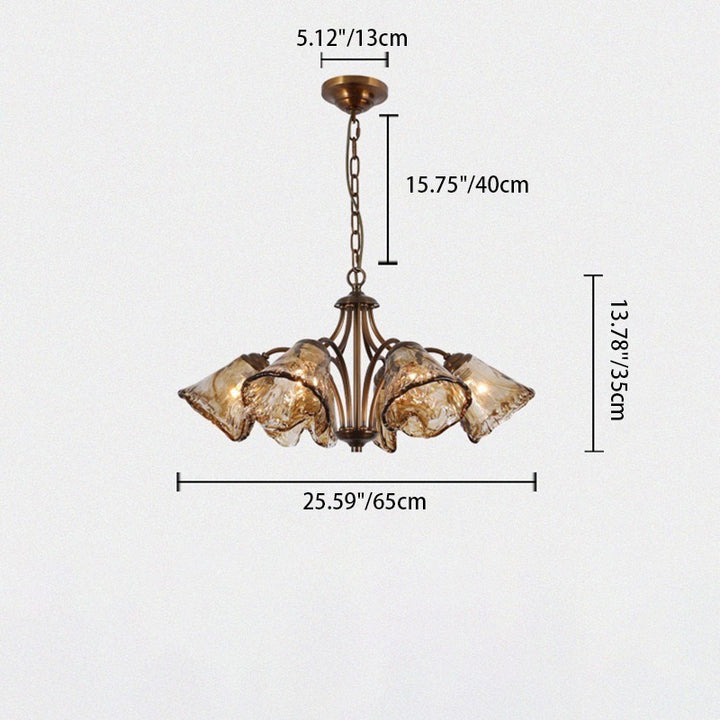 Lustre en cuivre et verre trombone vintage traditionnel à branches 6/8 lumières pour salon 