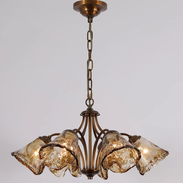 Lustre en cuivre et verre trombone vintage traditionnel à branches 6/8 lumières pour salon 