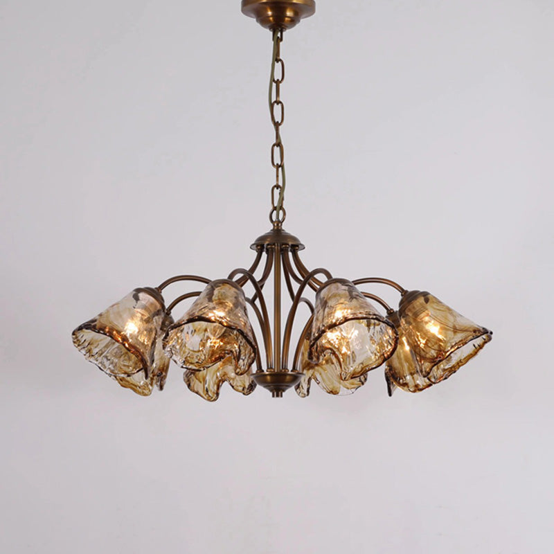 Lustre en cuivre et verre trombone vintage traditionnel à branches 6/8 lumières pour salon 
