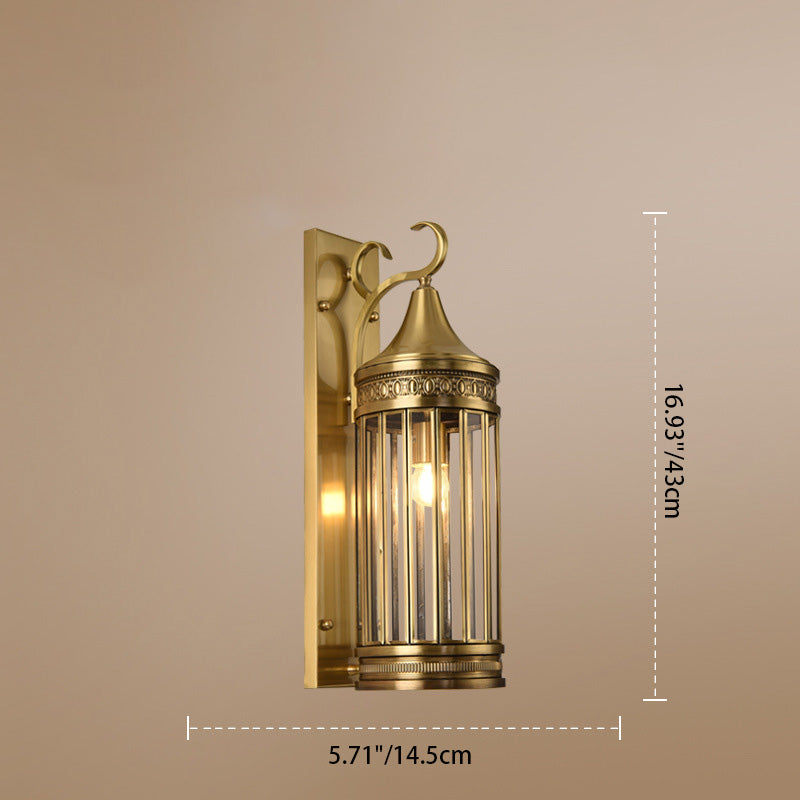 Contemporary Scandinavian Waterproof Cylinder Flare Stripe Copper Glass 1/3/6-Light Outdoor Wall Sconce Lamp For Garden