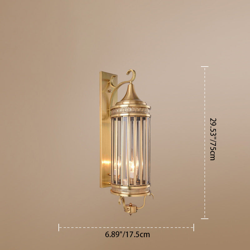Contemporary Scandinavian Waterproof Cylinder Flare Stripe Copper Glass 1/3/6-Light Outdoor Wall Sconce Lamp For Garden