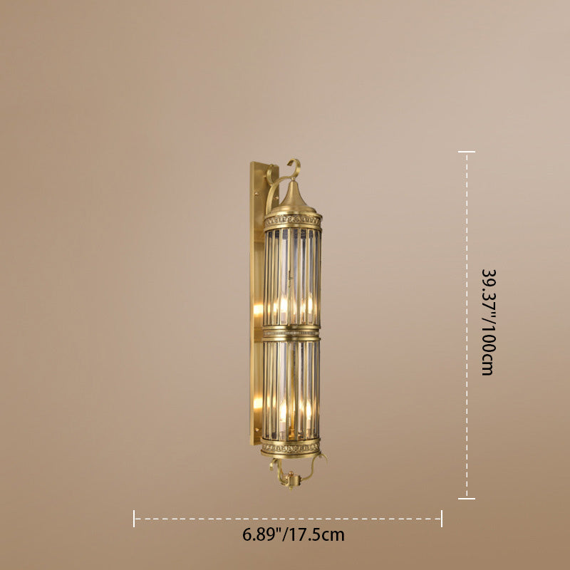 Contemporary Scandinavian Waterproof Cylinder Flare Stripe Copper Glass 1/3/6-Light Outdoor Wall Sconce Lamp For Garden