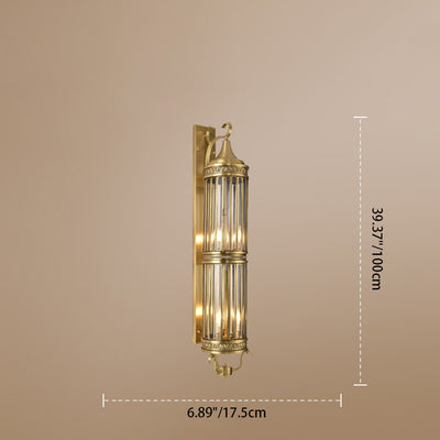 Applique murale extérieure contemporaine scandinave étanche cylindre rayé en cuivre et verre 1/3/6 lumières pour jardin 