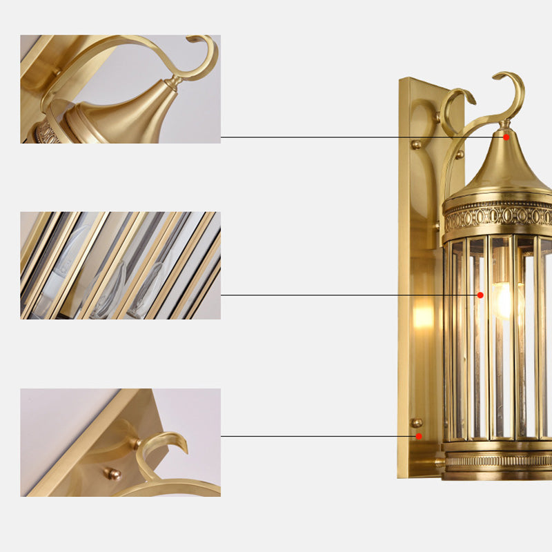 Contemporary Scandinavian Waterproof Cylinder Flare Stripe Copper Glass 1/3/6-Light Outdoor Wall Sconce Lamp For Garden