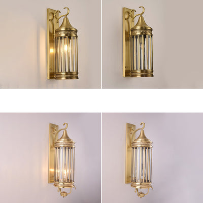 Applique murale extérieure contemporaine scandinave étanche cylindre rayé en cuivre et verre 1/3/6 lumières pour jardin 