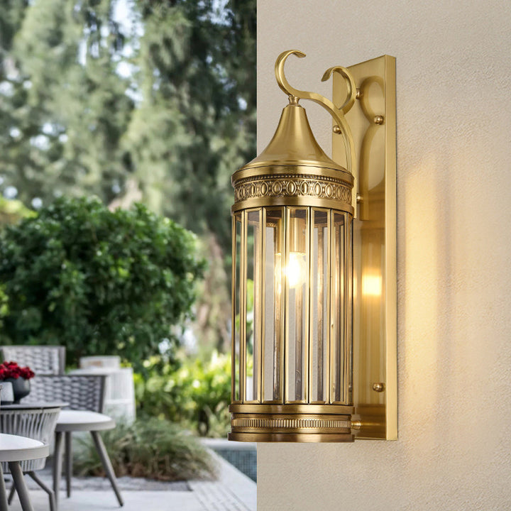 Contemporary Scandinavian Waterproof Cylinder Flare Stripe Copper Glass 1/3/6-Light Outdoor Wall Sconce Lamp For Garden