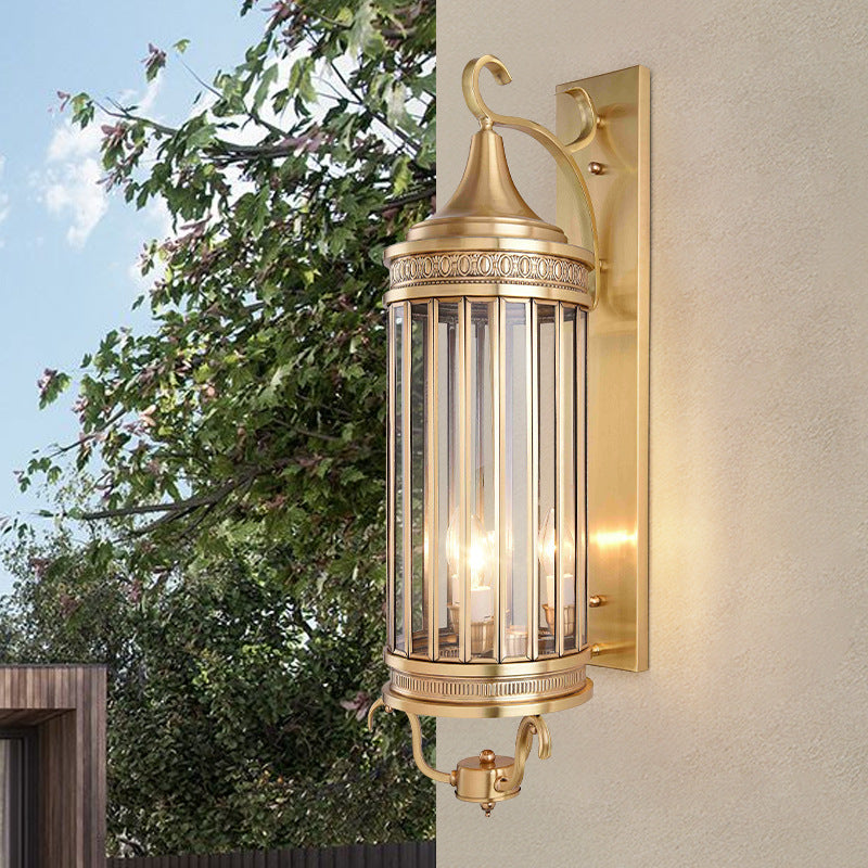 Contemporary Scandinavian Waterproof Cylinder Flare Stripe Copper Glass 1/3/6-Light Outdoor Wall Sconce Lamp For Garden