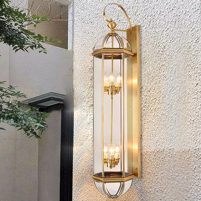 Moderne lampe murale de luxe étanche en cylindre rectangulaire demi-rond en cuivre et verre 1/3/6 lumières pour jardin 