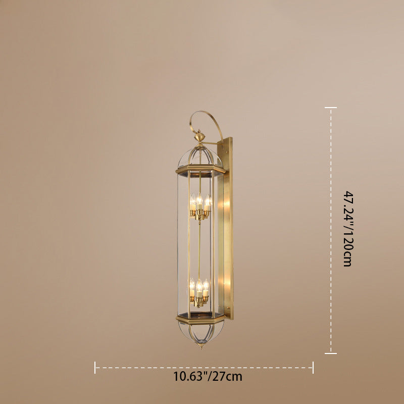 Moderne lampe murale de luxe étanche en cylindre rectangulaire demi-rond en cuivre et verre 1/3/6 lumières pour jardin 