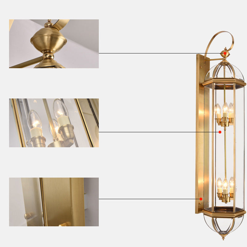 Moderne lampe murale de luxe étanche en cylindre rectangulaire demi-rond en cuivre et verre 1/3/6 lumières pour jardin 
