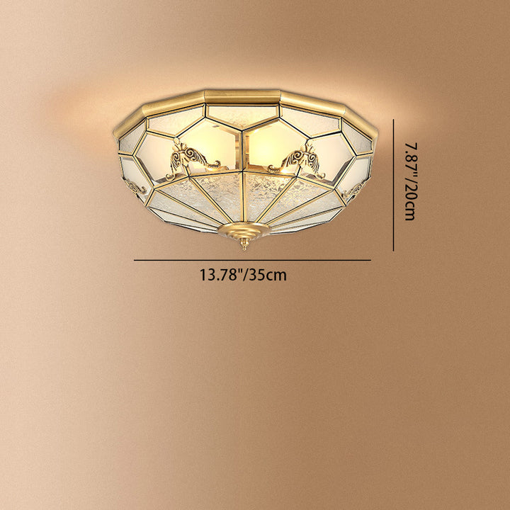 Ombrelle Vintage Traditionnelle en Demi-Cercle Motif Rayé Verre Cuivre 3/4/6 Lumières Plafonnier Encastré Pour Salon 