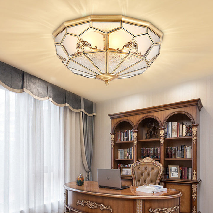 Ombrelle Vintage Traditionnelle en Demi-Cercle Motif Rayé Verre Cuivre 3/4/6 Lumières Plafonnier Encastré Pour Salon 
