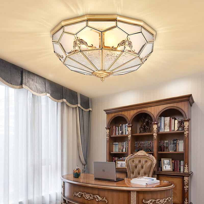 Traditional Vintage Half Circle Umbrella Striped Patterned Copper Glass 3/4/6 Light Flush Mount Ceiling Light For Living Room