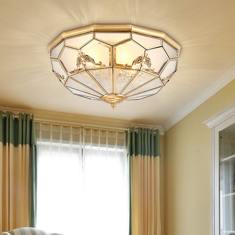 Ombrelle Vintage Traditionnelle en Demi-Cercle Motif Rayé Verre Cuivre 3/4/6 Lumières Plafonnier Encastré Pour Salon 