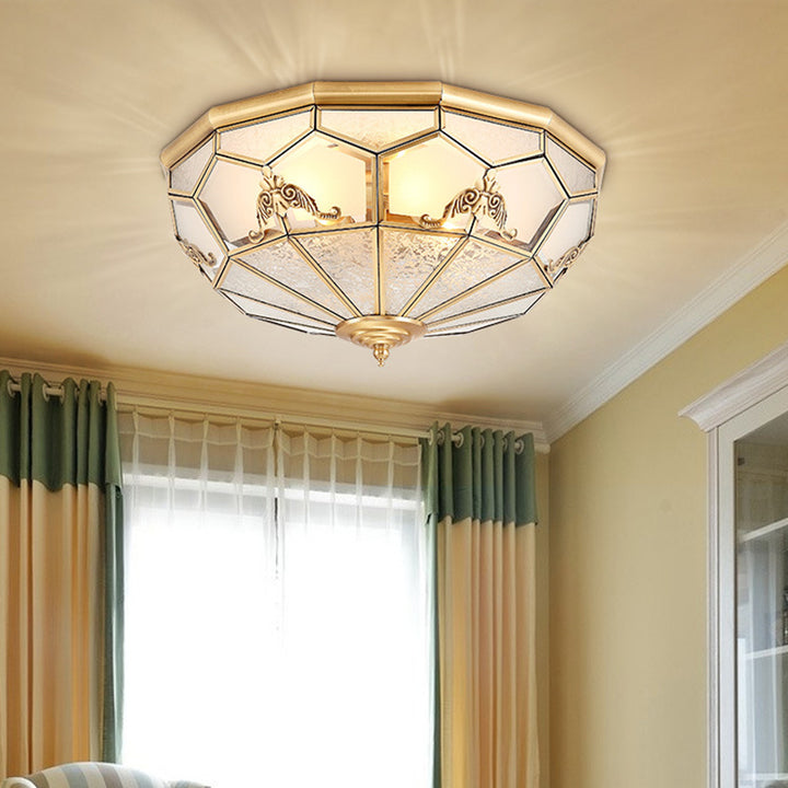 Ombrelle Vintage Traditionnelle en Demi-Cercle Motif Rayé Verre Cuivre 3/4/6 Lumières Plafonnier Encastré Pour Salon 
