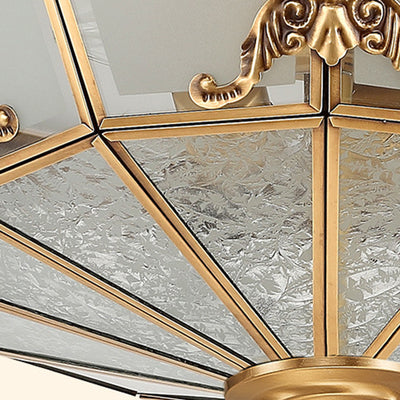 Traditional Vintage Half Circle Umbrella Striped Patterned Copper Glass 3/4/6 Light Flush Mount Ceiling Light For Living Room