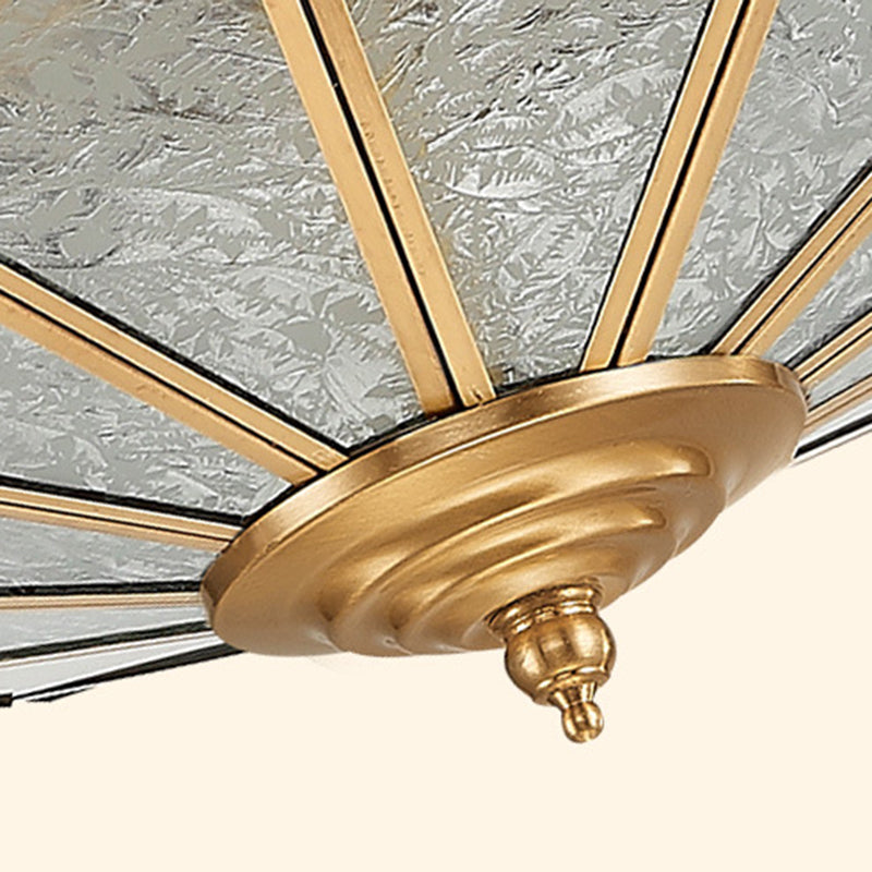 Traditional Vintage Half Circle Umbrella Striped Patterned Copper Glass 3/4/6 Light Flush Mount Ceiling Light For Living Room