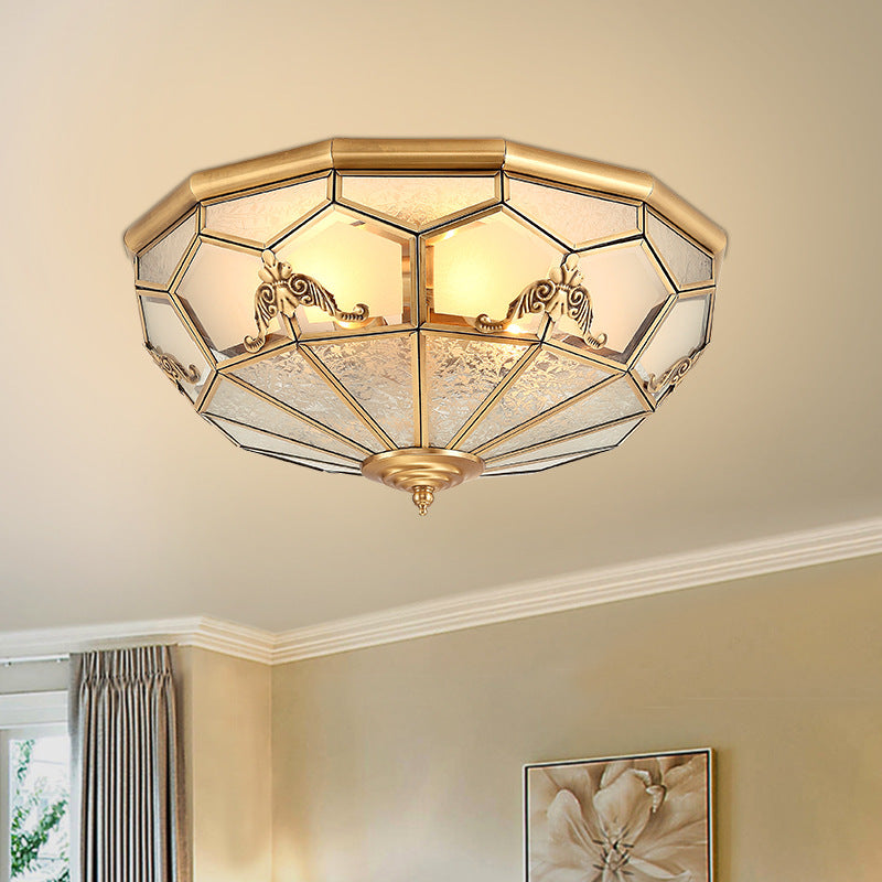 Ombrelle Vintage Traditionnelle en Demi-Cercle Motif Rayé Verre Cuivre 3/4/6 Lumières Plafonnier Encastré Pour Salon 