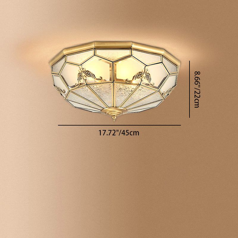 Ombrelle Vintage Traditionnelle en Demi-Cercle Motif Rayé Verre Cuivre 3/4/6 Lumières Plafonnier Encastré Pour Salon 