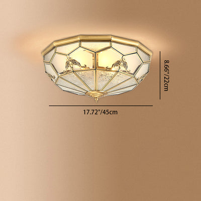 Traditional Vintage Half Circle Umbrella Striped Patterned Copper Glass 3/4/6 Light Flush Mount Ceiling Light For Living Room
