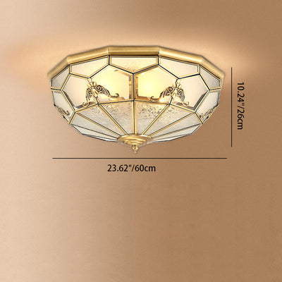 Traditional Vintage Half Circle Umbrella Striped Patterned Copper Glass 3/4/6 Light Flush Mount Ceiling Light For Living Room