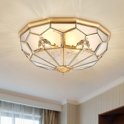 Traditional Vintage Half Circle Umbrella Striped Patterned Copper Glass 3/4/6 Light Flush Mount Ceiling Light For Living Room
