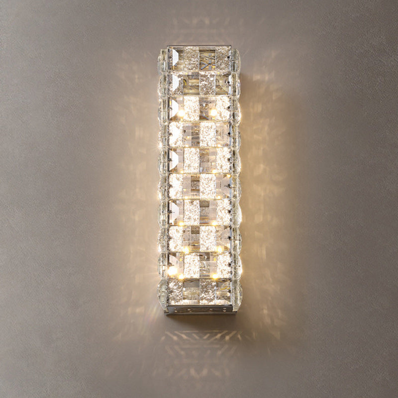Modern Luxury Rectangle Square Stainless Steel Crystal LED Wall Sconce Lamp For Bedroom