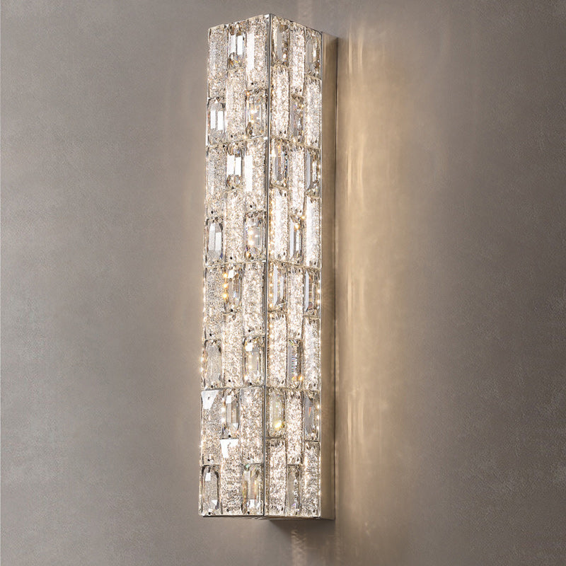 Modern Luxury Rectangle Square Stainless Steel Crystal LED Wall Sconce Lamp For Bedroom