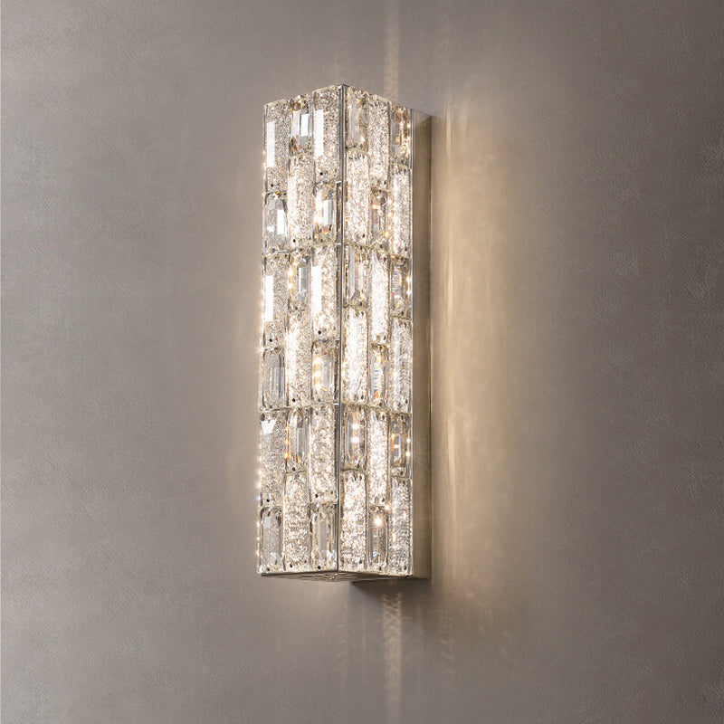 Modern Luxury Rectangle Square Stainless Steel Crystal LED Wall Sconce Lamp For Bedroom