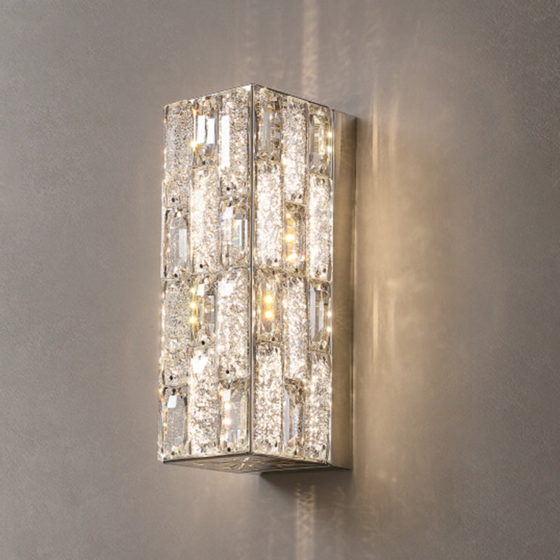 Modern Luxury Rectangle Square Stainless Steel Crystal LED Wall Sconce Lamp For Bedroom