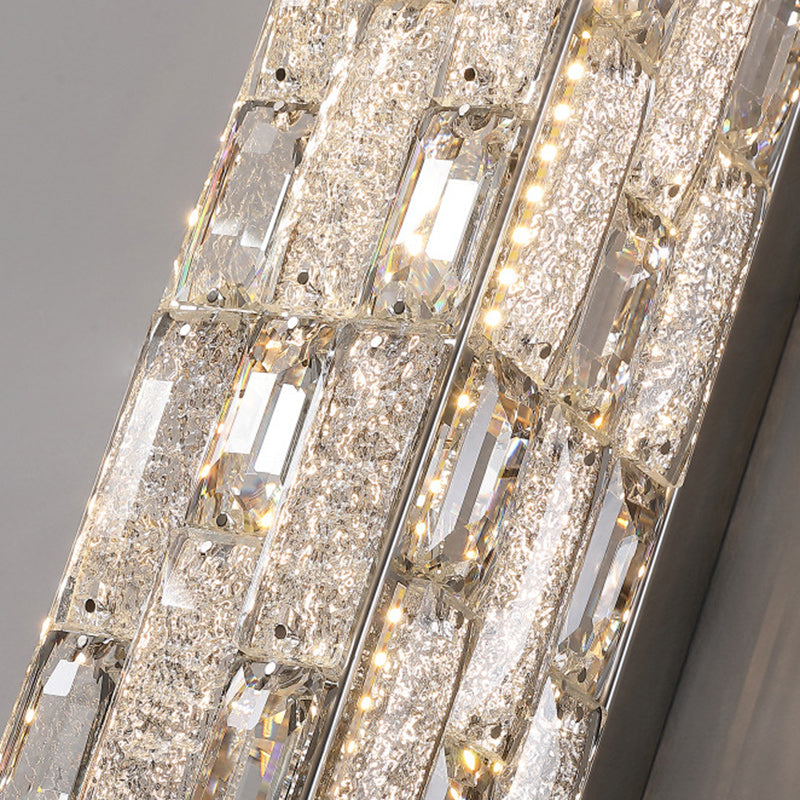Modern Luxury Rectangle Square Stainless Steel Crystal LED Wall Sconce Lamp For Bedroom