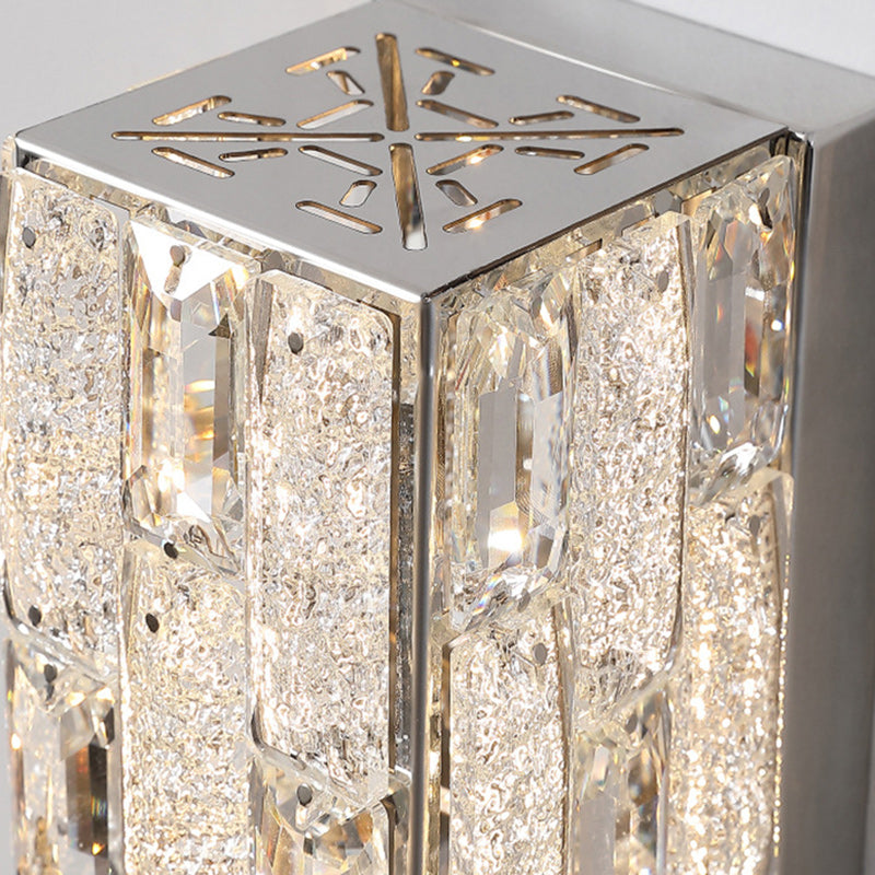 Modern Luxury Rectangle Square Stainless Steel Crystal LED Wall Sconce Lamp For Bedroom