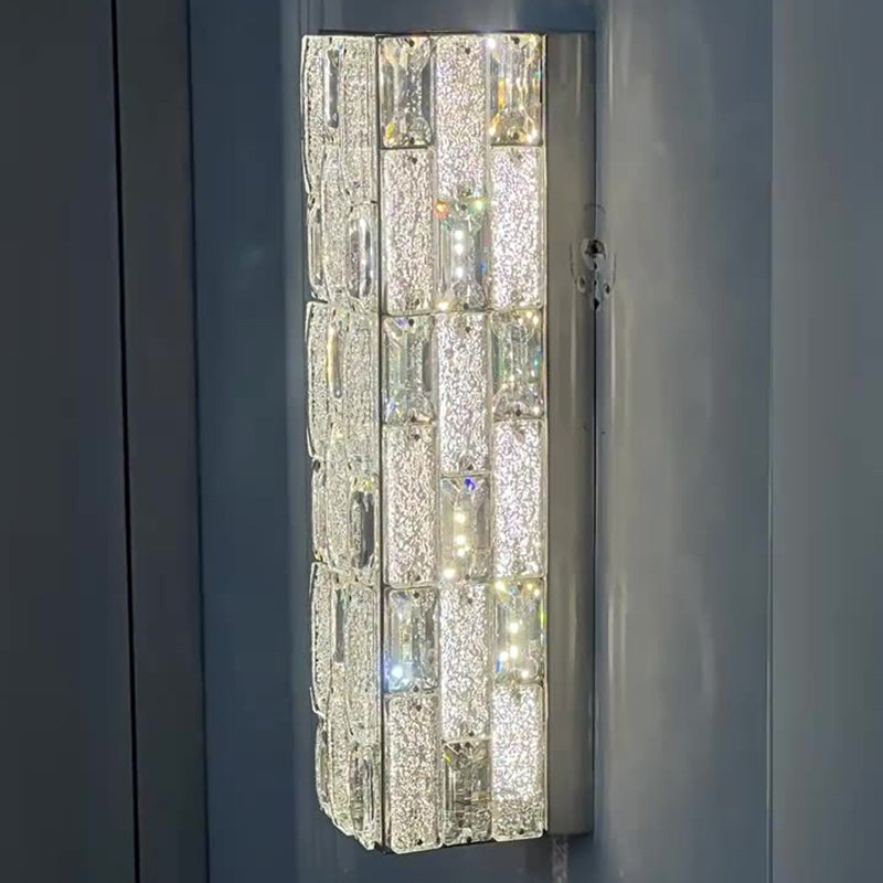 Modern Luxury Rectangle Square Stainless Steel Crystal LED Wall Sconce Lamp For Bedroom
