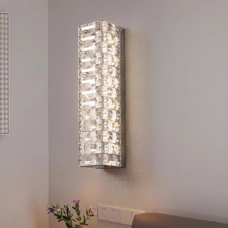 Modern Luxury Rectangle Square Stainless Steel Crystal LED Wall Sconce Lamp For Bedroom