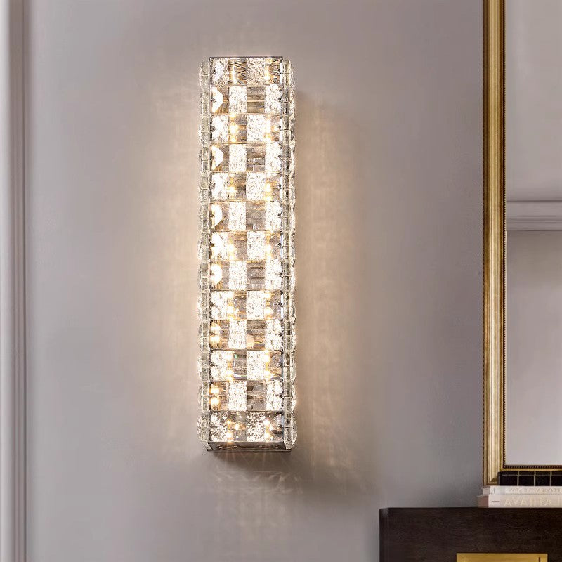 Modern Luxury Rectangle Square Stainless Steel Crystal LED Wall Sconce Lamp For Bedroom
