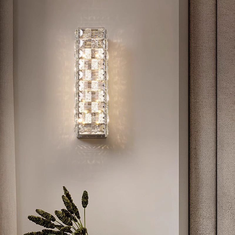 Modern Luxury Rectangle Square Stainless Steel Crystal LED Wall Sconce Lamp For Bedroom
