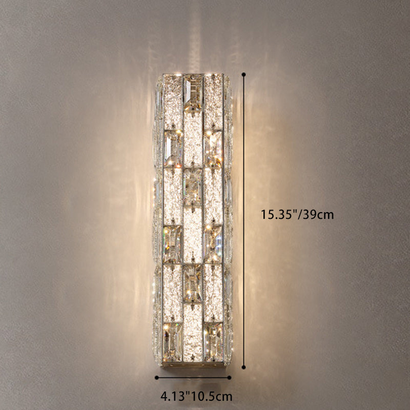 Modern Luxury Rectangle Square Stainless Steel Crystal LED Wall Sconce Lamp For Bedroom