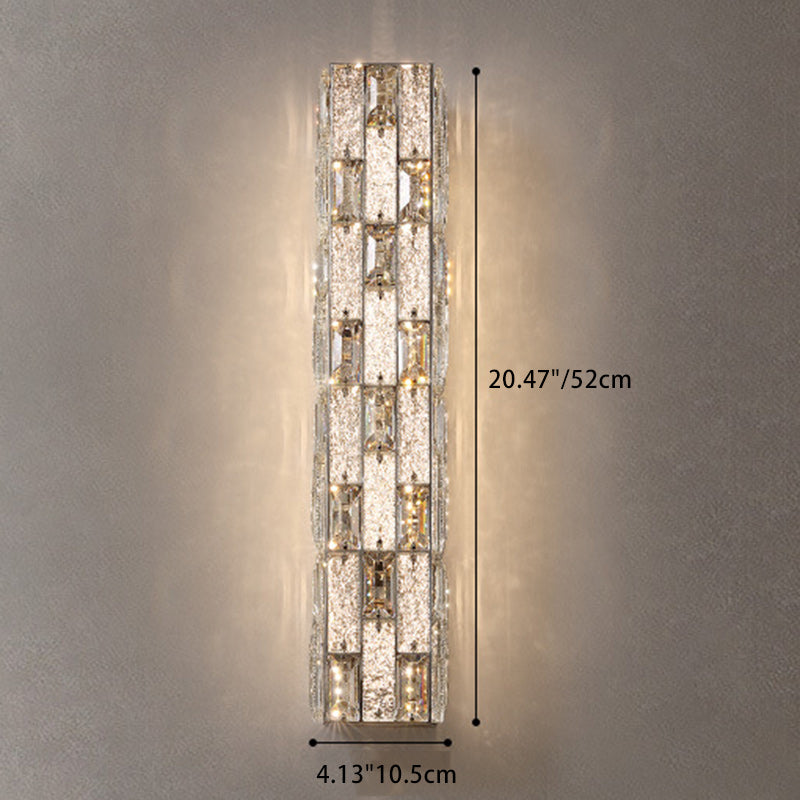 Modern Luxury Rectangle Square Stainless Steel Crystal LED Wall Sconce Lamp For Bedroom