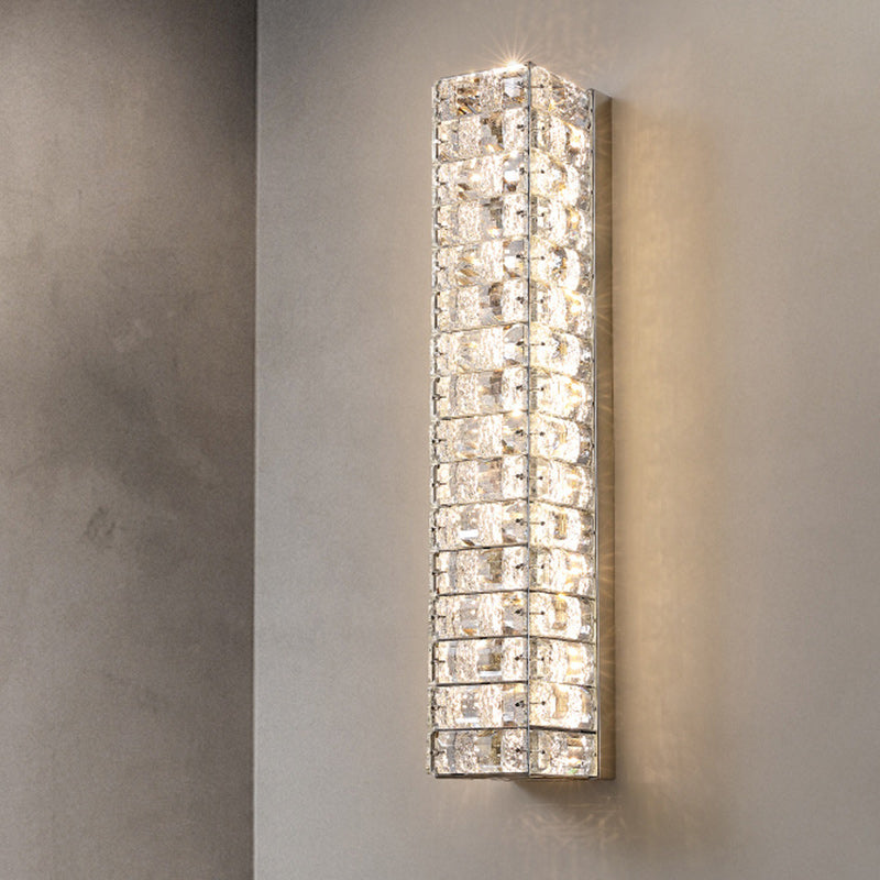 Modern Luxury Rectangle Square Stainless Steel Crystal LED Wall Sconce Lamp For Bedroom