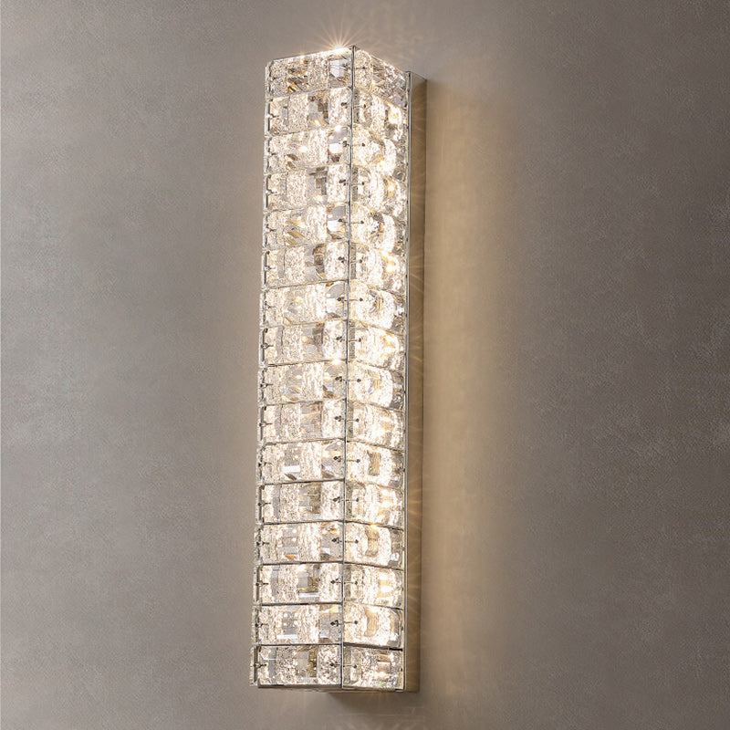 Modern Luxury Rectangle Square Stainless Steel Crystal LED Wall Sconce Lamp For Bedroom
