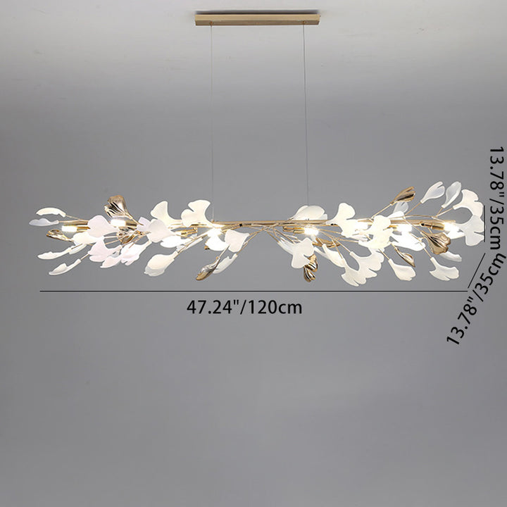 現代スカンジナビアの木の枝、イチョウの葉、鉄、プラスチック、磁器の8灯シャンデリア、リビングルーム用 