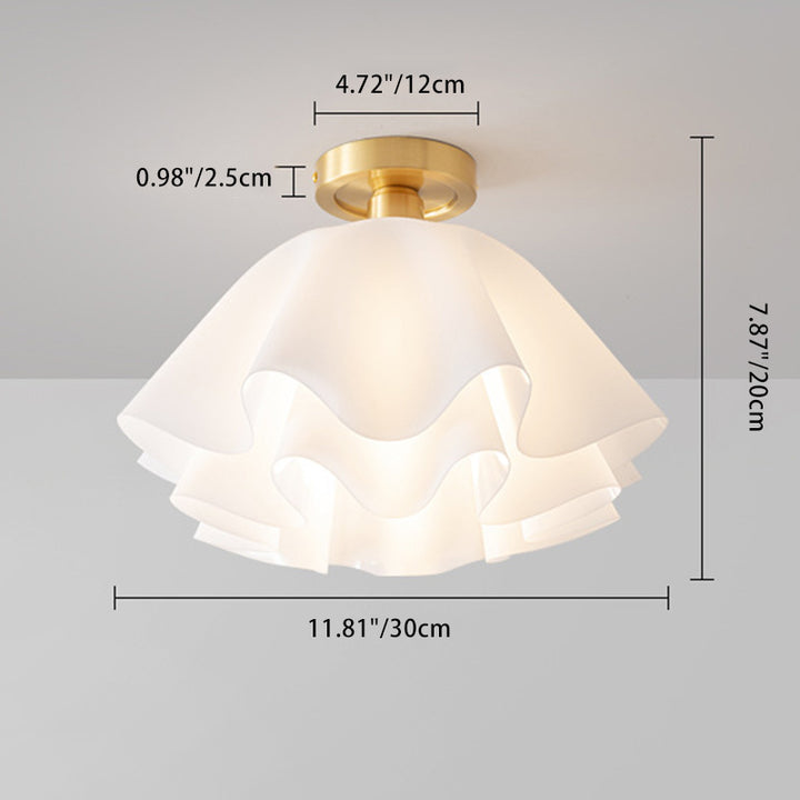 Lustre semi-encastré à 1 lumière en cuivre acrylique à plusieurs couches pétales scandinaves contemporains pour le salon 
